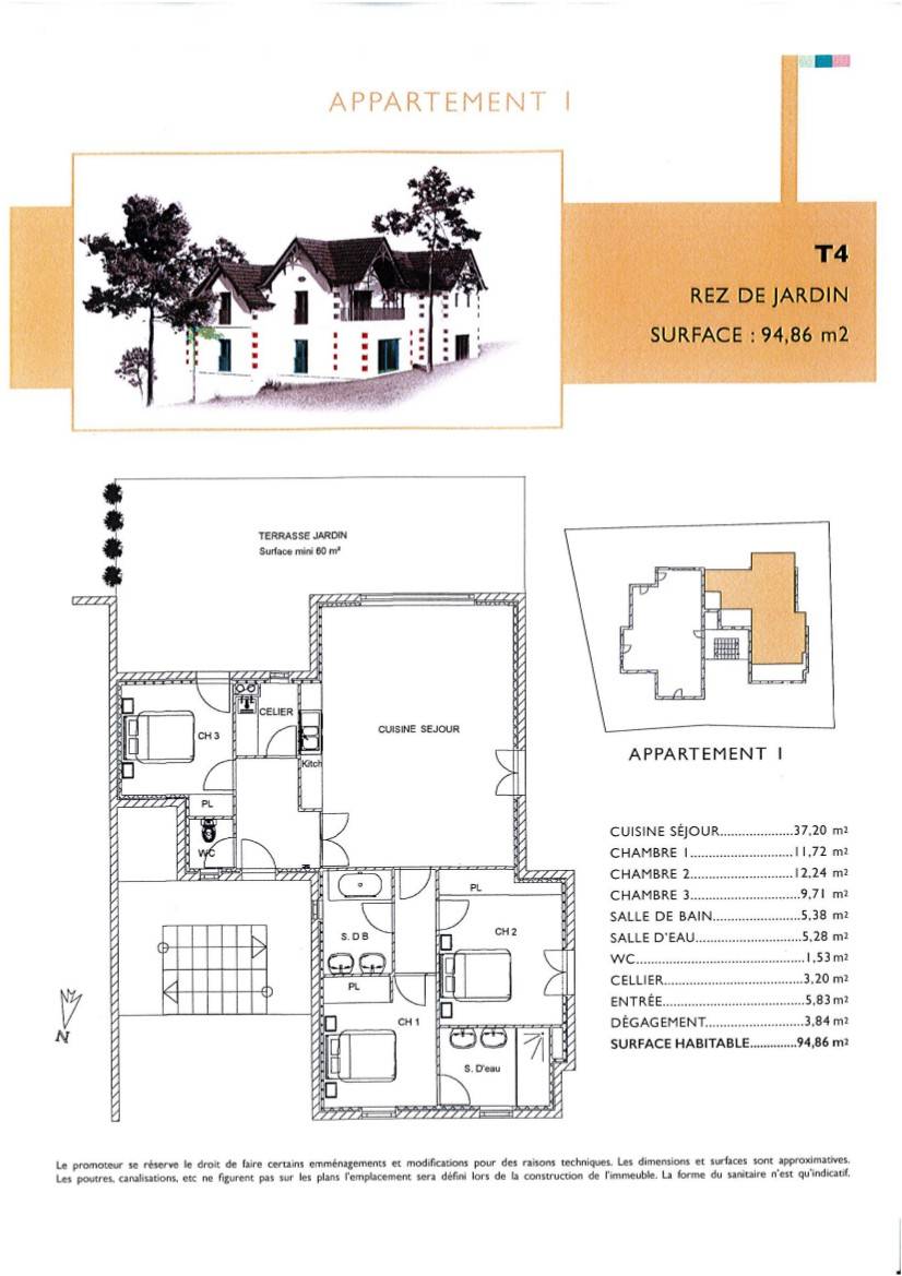 A vendre appartement T3 neuf avec une terrasse et garage à Arcachon quartier Aiguillon