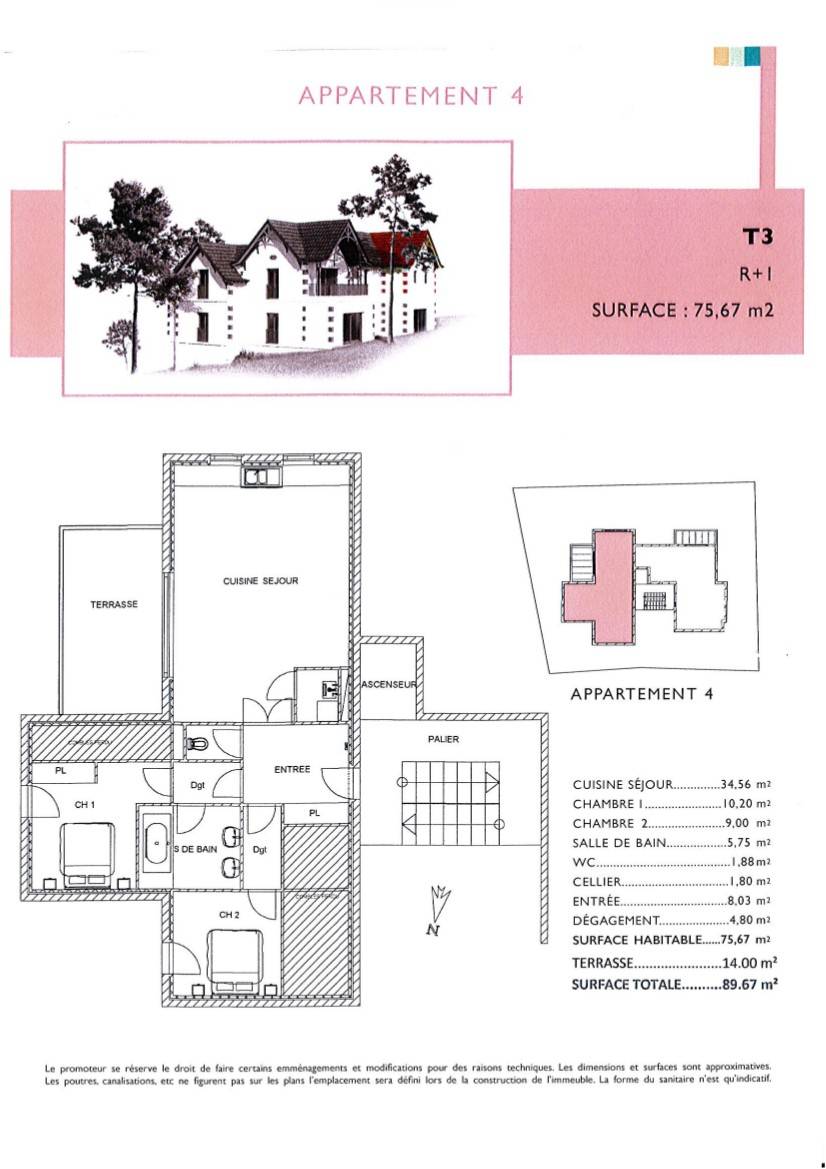 A vendre un appartement dans un program neuf, type T3 avec terrasse et garage à Arcachon quartier Aiguillon